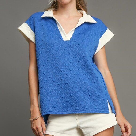 Umgee Tops - NEW Umgee Heart Knit Jacquard Top With Contrast Trim